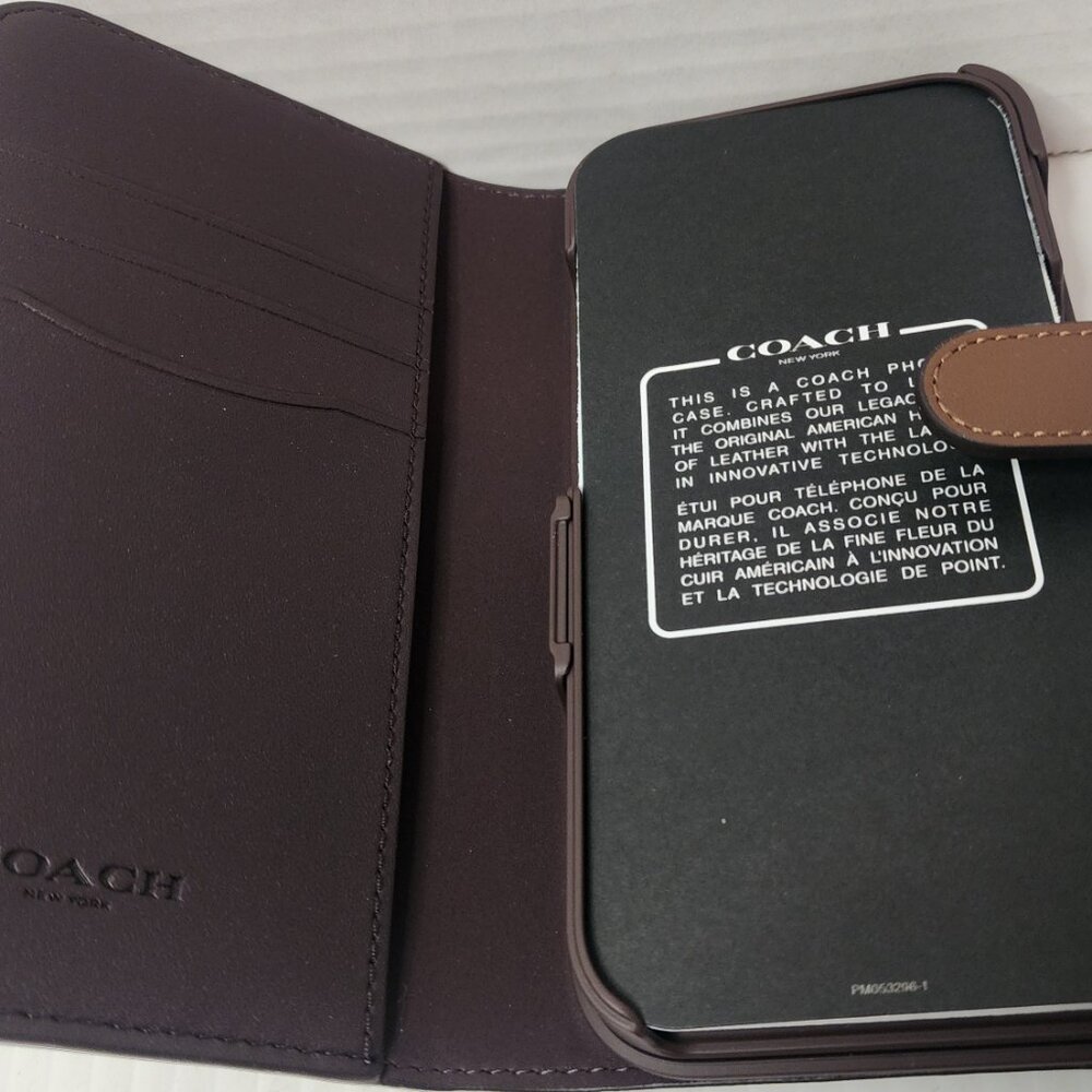 Two Coach iPhone 15 PRO Cases: Signature Folio + Slim Case Bundle Tan New ! - Picture 13 of 16